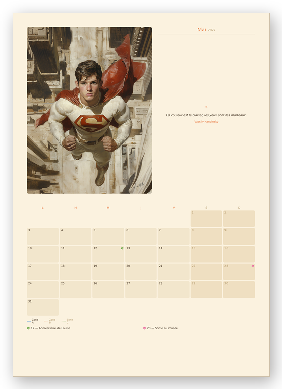 Le calendrier A3 mural