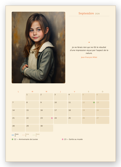 Le calendrier A4 mural